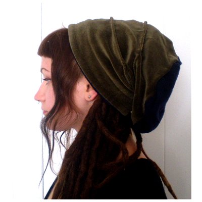 Dreadz Velvet & Fleece Tam/Beanie Hat (Green/Navy)