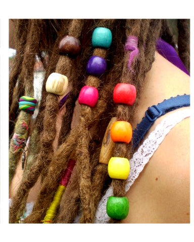 Large Wooden Barrel Multi Coloured Hair Beads (8mm Hole) x 9 Bead Pack