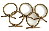 Five Brown twisted rope-effect dreadlock hair ties, laid out in a style similar to the 5 interlocking Olympic rings, shown against a white background