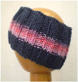 Dreadz Hand Knitted Ribbed Dreadlock Headband / Tube (Grey/Pink) (#024)