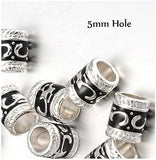 Dreadz Silver and Black Enamel Tube Beads (5mm Hole) x 2 Bead Pack