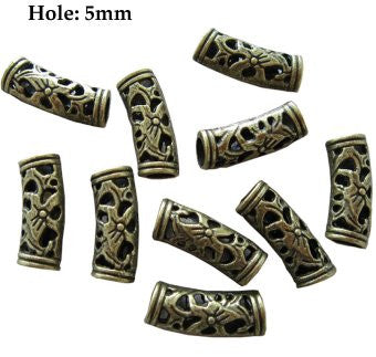 Dreadz Antique Bronze Carved Hair Beads (5mm Hole) x 2 Bead Pack