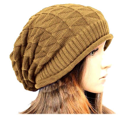 Dreadz Light Brown Slouchy Ribbed Dreadlock Beanie Hat displayed on female mannequin head