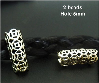 Dreadz Silver Lattice Carved Hair Tube / Hair Beads (5mm Hole) (AL-35B) x 2 Bead Pack