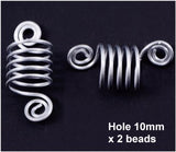 Dreadz Silver Spiral Dreadlock Hair Beads (10mm Hole) (AL-40B) x 2 Bead Pack
