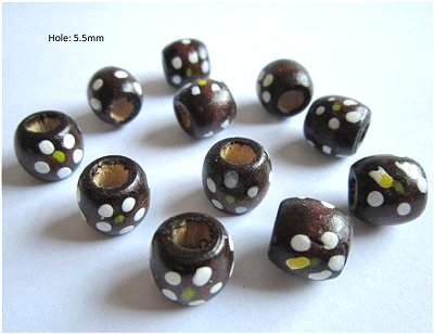 Dreadz Brown Wooden Dotted Barrel Hair Beads (5.5mm Hole) x 2 Bead Pack