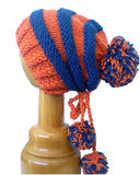 Dreadz Ribbed Brim Pom Pom Beanie Hat (Orange/Dark Blue Stripes)