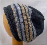 Dreadz Hand Knitted Slouchy Rolled Brim Beanie Hat (Grey/Gold Mix) AW-20-05