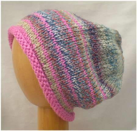 Dreadz Hand Knitted Slouchy Rolled Brim Beanie Hat (Pink/Multi Mix) AW-20-10