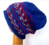 Dreadz Hand Knitted Slouchy Rolled Brim Beanie Hat (Blue/Red Mix) AW-20-33