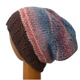 Dreadz Hand Knitted Slouchy Ribbed Brim Beanie Hat (AW_106) Brown/Blue/Pink