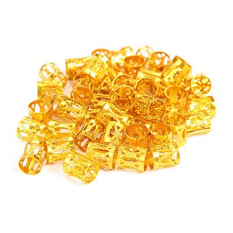 Dreadz Gold Adjustable Metal Tube Cuff Dreadlock Hair Beads (7mm Hole) x 5 Bead Pack