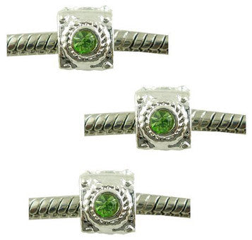 Dreadz Silver with Green Jewel Dreadlock Hair Beads (5mm Hole) x 3 Bead Pack