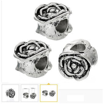 Dreadz Antique Silver Carved Rose Dreadlock Hair Beads (5mm Hole) x 3 Bead Pack