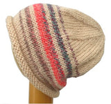 Dreadz Rolled Brim Slouchy Beanie Hat (BE-13) Cream & Blue/Red Mix