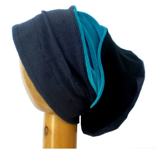 Dreadz Velvet & Fleece Tam/Beanie Hat (Grey Fleece/Black and Aqua Velvet)