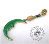 Dreadz Gold Green Enamel Moon Dangle Dreadlock Hair Bead (5mm Hole) (D_05) x 1