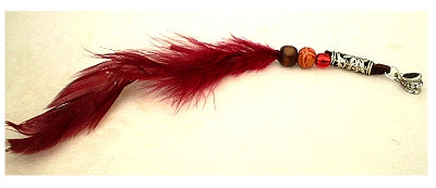 Dreadz Natural Dark Red Feather Dangle Dreadlock Hair Bead with 5mm silver bail hole