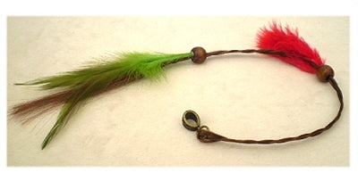 Dreadz Natural Red & Green Feather Long Dangle Dreadlock Hair Bead with 5mm bronze bail hole