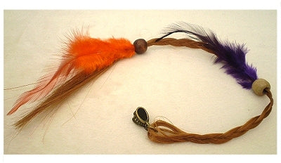 Dreadz Natural Purple & Orange Feather Long Dangle Dreadlock Hair Bead with 5mm bronze bail hole
