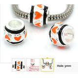 Dreadz Silver with Orange + Black Enamel Heart Hair Beads (5mm Hole) x 3 Bead Pack