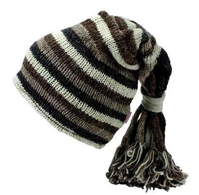 Fair Trade Hippie Tassel Fleece Lined Slouch Beanie Hat (LE-5) (Grey/White/Black/Brown)