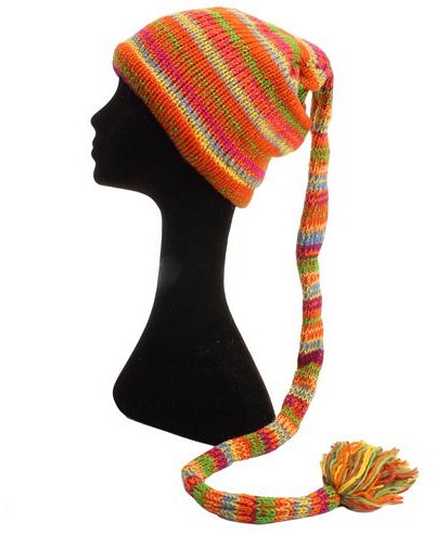 Fair Trade Wool Knit Tail Fleece Lined Beanie Hat (LE-7) (Bright)