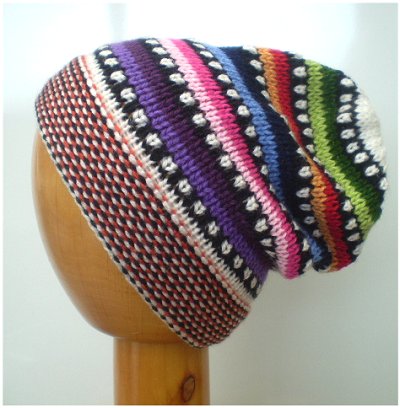 Fair Trade Hand Knit Alpaca Beanie Hat (PE-04) (Multi)