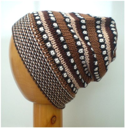Fair Trade Hand Knit Alpaca Beanie Hat (PE-05) (Browns)