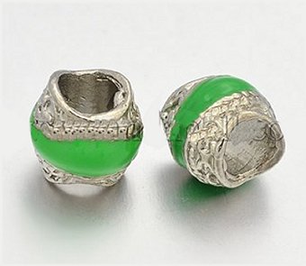Dreadz Tibetan Silver and Green Enamel Hair Beads (5mm Hole) x 2 Bead Pack