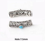 Dreadz Silver & Blue Carved Tube Dreadlock Hair Beads (Hole 7.5mm) x 1 Bead