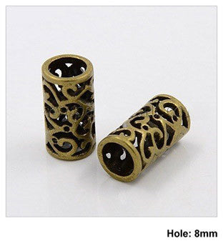 Dreadz Tibetan Carved Bronze Tube Dreadlock Hair Beads (8mm Hole) x 2 Bead Pack