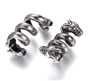 Two Dreadz Silver Snake Dreadlock Hair Beads with 6 millimetre inner hole, demonstrating each side, front and back, sold as single hair beads