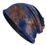 A Dreadz Tie Dye Blue/Brown coloured 3-in-1 Multi-Function Tubular Beanie, Headwrap, Neckwarmer shown against a white background