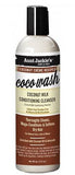 A 355 millilitre bottle of Aunt Jackie's Coco Wash Coconut Milk Conditioning Cleanser shown against a white   background