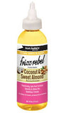 face of 118 millilitre bottle of Aunt Jackie's Frizz Rebel with Coconut Sweet Almond Oil shown against white background