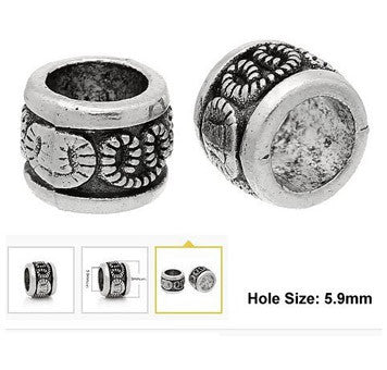 Dreadz Silver Antique Carved Dotted Pattern Dreadlock Hair Beads (5.9mm Hole) x 3