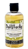 A single 8oz./236ml bottle of Dollylocks All-Natural, Organic, Vegan, Sulfate-Free, Residue-Free, Tea Tree Spearmint Liquid Dreadlocks Shampoo with a flip top dispensing lid shown against a white background