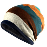 Dreadz 3-in-1 Multi-Function Tubular Beanie Headwrap Neckwarmer Thick Striped and Blue Brown coloured shown against a white background
