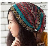 Dreadz 3-in-1 Multi-Function Tubular Beanie/Headwrap/Neckwarmer (Blue Ethnic)