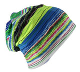 A Blue and Lime Green Striped, 3 in 1 Multi-Function, Tubular Beanie, Headwrap, Neckwarmer displayed against a white background