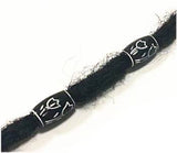 Dreadz Floral Acrylic Black & White Dreadlock Hair Beads (6mm Hole) (AL-186) x 1 Bead - view one  = two beads shown threaded onto synthetic dreadlock on white background