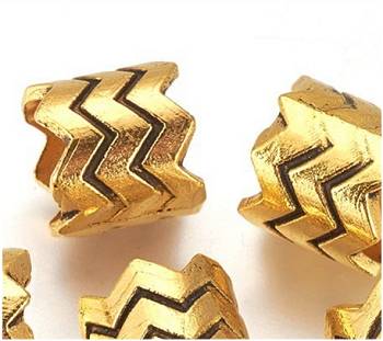 Dreadz Gold Zig Zag Dreadlock Hair Beads (9mm Hole) PH-FF x 1 Bead - several beads displayed against a white background