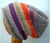 Dreadz Hand Knitted Slouchy Rolled Brim Beanie Hat (Grey/Purple/Orange) AS-22-03
