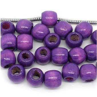 Dreadz Large Wooden Barrel Purple Dreadlock Hair Beads (8mm Hole) x 3 Bead Pack