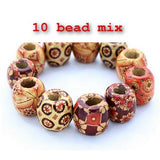 Dreadz Mixed Wooden Patterned Large Dreadlock Hair Beads (7.4mm Hole) x 10 Bead Pack