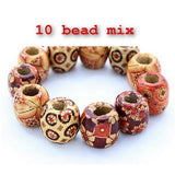 Dreadz Mixed Wooden Patterned Large Dreadlock Hair Beads (7.4mm Hole) x 10 Bead Pack