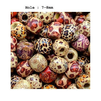 Mixed Wooden Patterned Tribal Large Hair Beads Hole) x