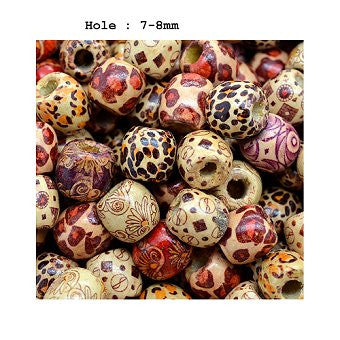 Dreadz Mixed Wooden Patterned Tribal Large Dreadlock Hair Beads (7.4mm Hole) x 5 Bead Pack
