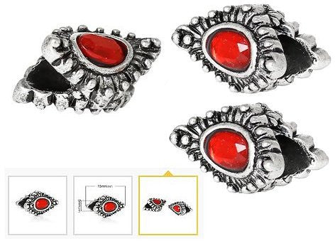 Dreadz Silver with Red Jewel Oval Dreadlock Hair Beads (5mm Hole) x 3 Bead Pack